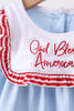 Blue god bless America flag french knot ruffle bloomer set