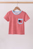 Red stripe flag french knot top