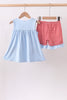 Blue god bless America flag french knot ruffle shorts set