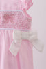 Pink bow smocked ruffle bubble