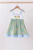 Green lemon smocked ruffle dress