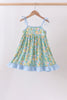 Green lemon smocked ruffle dress