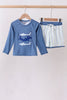 Blue shark applique stripe 2pc swimsuit