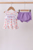 Purple rose bow smocked ruffle bloomer set