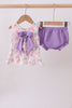 Purple rose bow smocked ruffle bloomer set
