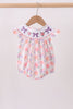 Purple rose bow smocked ruffle bubble