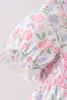 Pink floral bow smocked ruffle dress
