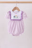 Purple floral embroidery gingham ruffle bubble