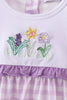 Purple floral embroidery gingham ruffle bubble