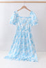 Blue rose print women dress