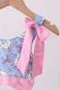 Purple duck print bow ruffle 2pc swimsuit