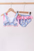 Purple duck print bow ruffle 2pc swimsuit