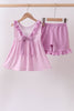 Pink floral bow smocked ruffle shorts set