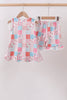Pink floral patchwork scalloped ruffle shorts set