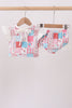 Pink floral patchwork ruffle 2pc swimsuit