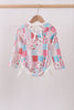 Pink floral patchwork ruffle rashguard