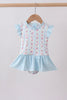 Blue floral ruffle one-piece swimsuit