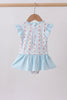 Blue floral ruffle one-piece swimsuit