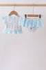 Blue floral ruffle 2pc swimsuit