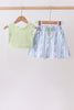 Green&purple floral bow skorts set