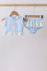 Blue character applique ruffle 2pc swimsuit