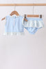 Blue character applique ruffle 2pc swimsuit
