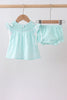 Blue starfish smocked jacquard ruffle bloomer set
