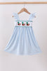 Blue stripe duck french knot ruffle dress