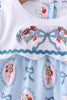 Blue strawberry bow embroidery bloomer set