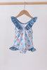 Blue strawberry bow ruffle one-piece swimsuit