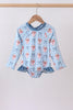 Blue strawberry bow ruffle rashguard
