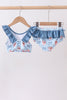 Blue strawberry bow ruffle 2pc swimsuit