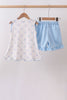 Blue bow ribbon print ruffle shorts set