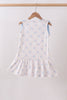 Blue bow ribbon print dress