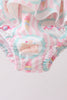 Green castle cream ruffle 2pc swimsuit