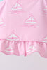 Pink sailboat print ruffle 2pc swimsuit