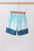 Blue stripe sailboat embroidery swim trunks