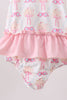 Pink bow castle ruffle one-piece swimsuit