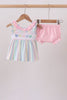 Rainbow stripe butterfly smocked ruffle bloomer set