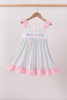 Rainbow stripe butterfly smocked ruffle dress