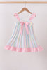 Rainbow stripe butterfly smocked ruffle dress