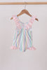 Rainbow stripe butterfly smocked ruffle one-piece swimsuit