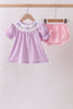 Lavender Smocked Embroidered Bow Jacquard Bloomer Set
