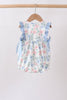 Blue Floral Smocked Ruffle Bubble
