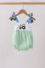 Green Tractor Applique Seersucker Bubble