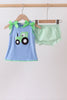 Blue Tractor Applique Seersucker Bloomer Set