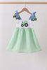 Blue Tractor Applique Seersucker Dress