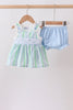 Green Stripe Smocked Bow Seersucker Bloomer Set