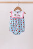 Blue Strawberry Embroidered Ruffle Bow Bubble