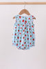 Blue Strawberry Embroidered Ruffle Bow Bubble